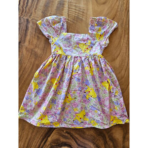 Girls Pokemon Pink Yellow Floral Pokemon Pikachu Casual Dress S 6-7